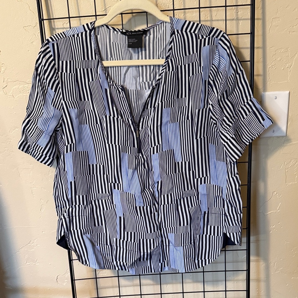 Armani Exchange Black and White Patterned Blouse